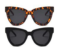 Dollger Sunglasses Womens Cateye Retro Sunglasses Trendy For Ladies, Big Frame Oversized Sun Glasses UV400 Protection For Driving (2PCS leopard+black)