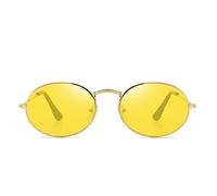 Dollger Yellow Oval Sunglasses for Womens Men Retro Eyeglasses UV400 Protection Metal Frame Vintage Stylish Round Eyeglasses Designer Glasses
