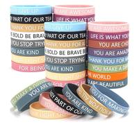 DOLLGIFT 32pcs Motivational Silicone Wristbands, Bulk Colored Inspirational Quote Silicone Bracelets, for Women Men Kids Teens Teacher Home Office Back to School Party Favor Gifts Supplies