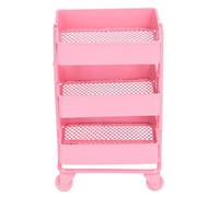 Dollhouse 3 Tier Storage Rack Miniature Movable Kitchen Trolley with Wheels Durable Metal Material Perfect for Kids Playroom and Dollhouse Accessories Size 6.8x5.2x12cm (Pink)