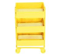 Dollhouse 3 Tier Storage Rack Miniature Movable Kitchen Trolley with Wheels Durable Metal Material Perfect for Kids Playroom and Dollhouse Accessories Size 6.8x5.2x12cm (Yellow)