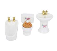 Dollhouse Bathroom Set, 1/24 Scaled Ceramic Bathroom Set with Bathtub Toilet Sink Bathroom Accessories Set(Rose)