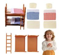 Dollhouse Bed Cute Lifelike Bunk Bed 3.7x2.4x3.9 Inch Square Grid Toy Funny DIY Accessories Dollhouse Furniture for Girls Kids Children Role Playing Gifts