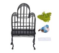 Dollhouse Bird Cage with Fake Grass and Bird, Miniature 1:12 Metal Bird Cage Ornament Simulation Birdcage for Dollhouse (Black)