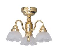 Dollhouse Ceiling Light 3 Heads Battery Powered Metal Glass Dollhouse Miniature Chandelier for 1:12 Scale Decoration