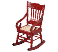 Dollhouse Chair, 1:12 Scale Wooden Mini Rocking Chair, Lifelike Vintage Miniature Dollhouse Furniture for Christmas Living Room Scene Cake Topper Decor, Red, Christmas Dec