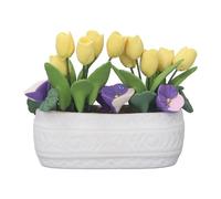 Dollhouse Clay Flower Simulation Miniature Potted Plant, 1/12 Scale Yellow Tulip Flower, Highly Realistic Artificial Clay Flower with Ceramic Planter, Perfect for Dollhouse Decorat