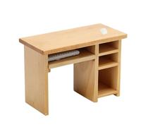 Dollhouse Computer Desk 1:12 Scale Wooden Dollhouse Table Vintage Miniature Computer Desk with Mouse & Keyboard Model Mini Wood Table for Home Decor