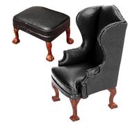 Dollhouse Couch with Footstool 1/12 Scale Single Dollhouse Sofa Wood Miniature Chair Vintage Accessories for House Room Scene Black Couch