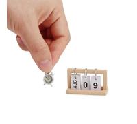 Dollhouse Desk Calendar & Alarm Clock 2Pcs Miniature Three-Dimensional Calendar Model for DIY Craft Standing Flip Monthly Calendar Doll House Accessory Props Bedroom Decor Ornaments (Wooden)