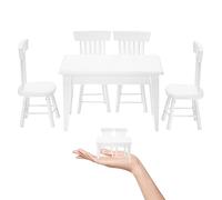 Dollhouse Dining Table and Chair 5Pcs/Set 1:12 Scale Miniature DIY Model Wood White Rectangular Desk Doll House Furniture Decoration Gift dollhouse furniture
