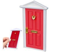 Dollhouse Door Artificial, 4x7 Inch Wooden Realistic Doll House Door with Pointed Top Red Miniature for Dollhouse, Fairy Garden, Microlandschaft