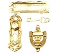 Dollhouse Door Knobs 4Pcs/Set 1/12 Scale Retro Miniature Lock and Key Toy Metal Door Lock Dollhouse Miniatures Model Knocker Doorplate Set for Decoration