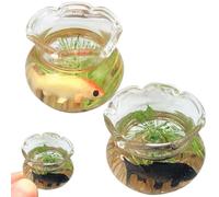 Dollhouse Fish Tank 2 Set 1:12 Scale Simulation Miniature Fish Bowl Toy Dollhouse Decor for Living Room Dollhouse Accessories, Round .