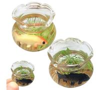 Dollhouse Fish Tank Mini Fish Tank Desktop Fish Tank Fake Fish Tank 2 Set 1:12 Scale Simulation Miniature Fish Bowl Toy Dollhouse Decor for Living Room Dollhouse Accessories, Round