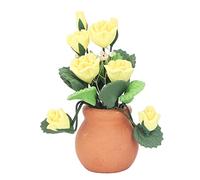Dollhouse Flower Model Miniature Ceramic Flower Yellow Rose Red Pot Green Leaves Vivid Mini Cute Decoration for 1/12 Dollhouse Garden Living Room Kids DIY Lovers Resin Ceramic 1
