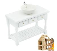 Dollhouse Furniture 1:12 Square Dollhouse Bathroom Sink with Washing Table Miniature Bathroom Table Sink Model for White, Style2, Dolls Accessories