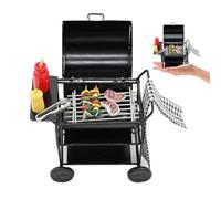 Dollhouse Kitchen Furniture 1:12 Dollhouse Barbecue Set with Skewer Steak Seasoning Bottle Towel Doll House Bbq Cart Accessories for Kid Pretend Play Miniature BBQ Grill