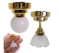 Dollhouse Lights 2Pcs, Realistic 1/12 Miniature Ceiling LED Lamp with Switch, Battery Operated for DIY Pretend Play, Doll Accessories