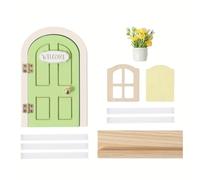Dollhouse Mini Home Decorations, Wood Fairy Elf Door Glows In The Dark Window Novelty Funny Mouse Hole(Green)