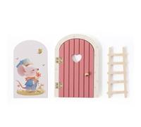 Dollhouse Mini Home Decorations, Wood Fairy Elf Door Glows In The Dark Window Novelty Funny Mouse Hole(Pink)