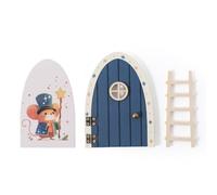 Dollhouse Mini Home Decorations, Wood Fairy Elf Door Glows In The Dark Window Novelty Funny Mouse Hole(Blue)