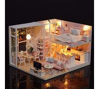 Dollhouse Miniature DIY kit, Wooden 1:24 Miniature Dollhouse LED Light Furniture Doll House Kit DIY House Assemble Transparent Cover Dollhouse
