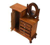 Dollhouse Miniature Furniture - 1:12 Scale Wooden Vanity Desk with Mirror Mini Makeup Dressing Table Pretend for Bedroom Scene Decoration