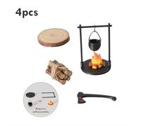 Dollhouse Miniature Hanging Stove, Mini Campfire Fireplace Model - Flame-effect Dollhouse Decoration with Firewood & Teapot, Black Miniature Stove for Fairy Gardens (Style B)