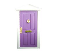 Dollhouse Miniature Purple Wooden Door 4-Panel Exterior Steepletop with Key