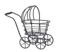Dollhouse Miniatures Hollow Iron Baby Carriage Dollhouse Decor, Black | Sturdy Iron Build, Classic Hollow-Out Design, Versatile Decor for Dollhouses, Baby Showers & Gardens
