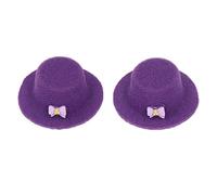 Dollhouse Party Hat Miniature Bowtie Doll Hat Decoration 1/12 Scale DIY Cake Topper for Dollhouse Accessories Christmas Parties Birthday Celebrations Hard Velvet Material 2Pcs Set (Purple)
