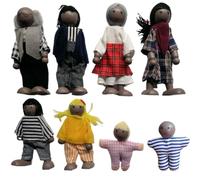 Dollhouse People 8 Family Figures Wooden Dolls Poseable Cute Doll House People Figures Set Black Doll Pretend Play for Girls Boys Kids Dollhouse Accessories Toy