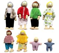 Dollhouse People Complete Dollhouse Family Set Wood Dolls with Movable Limbs Family Role-Playing Doll House for Warm Indoor Decoration of 8