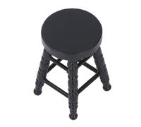 Dollhouse Stool Chair, Wooden Round Miniature Stool Chair for Office Decoration (Black)