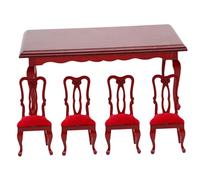Dollhouse Table and Chairs 5Pcs/Set Retro DIY Red Miniature Dollhouse Furniture 1:12 Polished Reusable Decorative Accessories Furniture