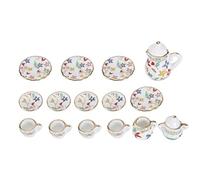 Dollhouse Tea Set, 15pcs Simulation Miniature Porcelain Flower Tea Cup Set Teapot Teacups Plates Dishes Model Toy for Fairy Gardens Dollhouse Kitchen Decoration