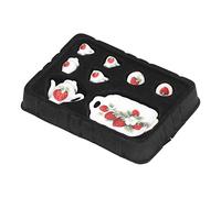 Dollhouse Tea Set Miniature Ceramic Strawberry Pattern Teapot Cup Kitchen Dining Room Decor Pretend Play Toy for Children Collectors