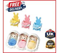 Dollhouse Triplets Care Set with Chocolate Rabbit Triplets and Baby Furniture