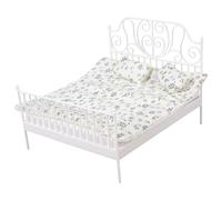 Dollhouses Double Bed with Detachable Bedding and Mattress for 1/12 Scale Miniature Furniture Decoration Accessories