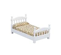 Dollhouses Wooden 1:12 Scale Bedroom Set Centerpiece Country Cottagecore Floral Pattern Tiny Accessory Miniature Wooden Doll Bed