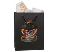 DolliBu Pirate Large Gift Bag with Tissue Paper - Cute Pirate-Themed Big Gift Wrap Bag with Handles and White Tissue Paper for Holiday, Birthday, Party Favor Gift Bags for Kids and Adult - 13 Inches