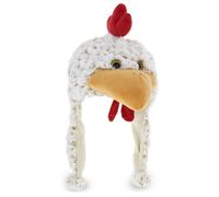 DolliBu White Rooster Plush Hat - Super Soft Warm Hat With Ear Flaps Funny Plush Party Crazy Hat Stuffed Animal Chicken Halloween Costume Toy Hat C