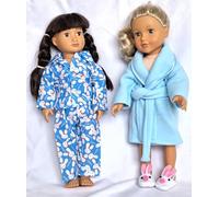 Dollies Boutique 18-Inch Doll Bunny Pyjamas Set, Blue Dressing Gown and Slippers, to fit Designafriend and Our Generation dolls