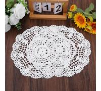 Dollies for Tables, 2 Pcs 11.8 Inch Round Cotton Crochet Doilies Handmade Lace Placemats Knitted Tablecloth for Home Kitchen Dining Room Wedding Party Decoration (White)