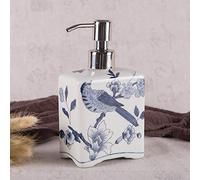 Dollin&Dockin Handmade Ceramic Soap Dispenser with Pump for Bathroom and Kitchen, Vintage Decorative Refillable Empty Lotion Bottle, Hand-painted Gray Bird And Flowers on White Base
