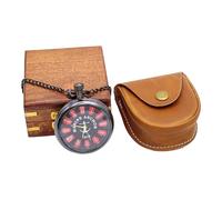 DOLLOND & CO. Custom Pocket Watch for Men - Engraved Brass Vintage Timepiece with Chain, Gift Box & Leather Case - Personalised Gift- Husband, Dad - Roman Dial (PK016)
