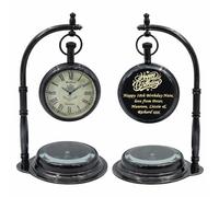 DOLLOND & CO. Personalised Desk Clock with Compass Base - Engraved Vintage Style Table Clock Ornament - Retirement, Birthday, Anniversary & Baptism Gift - Black Metal Home & Office Decor