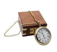 DOLLOND & CO. The Honor Open Face Groomsmen Pocket Watch - Vintage Brass Open Face Pocket Watch with Chain & Wooden Gift Box, Classic Roman Numeral Timepiece, Best Gift for Wedding & Groomsmen