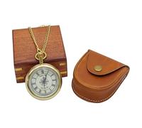 DOLLOND & CO. The Navigator Pocket Watch - Vintage Open Face Brass Pocket Watch with Roman Numeral Dial, Chain, Wooden Gift Box & Leather Pouch, Best Gift for Anniversary, Wedding & Explorers
